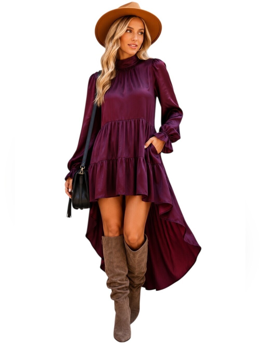 Mustard Seed Satin High Low Tunic Dress Burgundy Plum NWT Size Medium